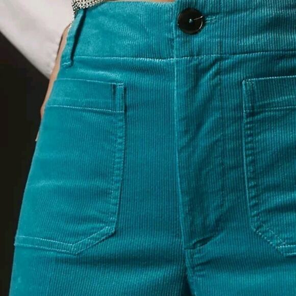 AnthropologieThe Colette Crop Wide Leg Corduroy Pants Jeans Turquoise Sz 23 - Picture 2 of 9